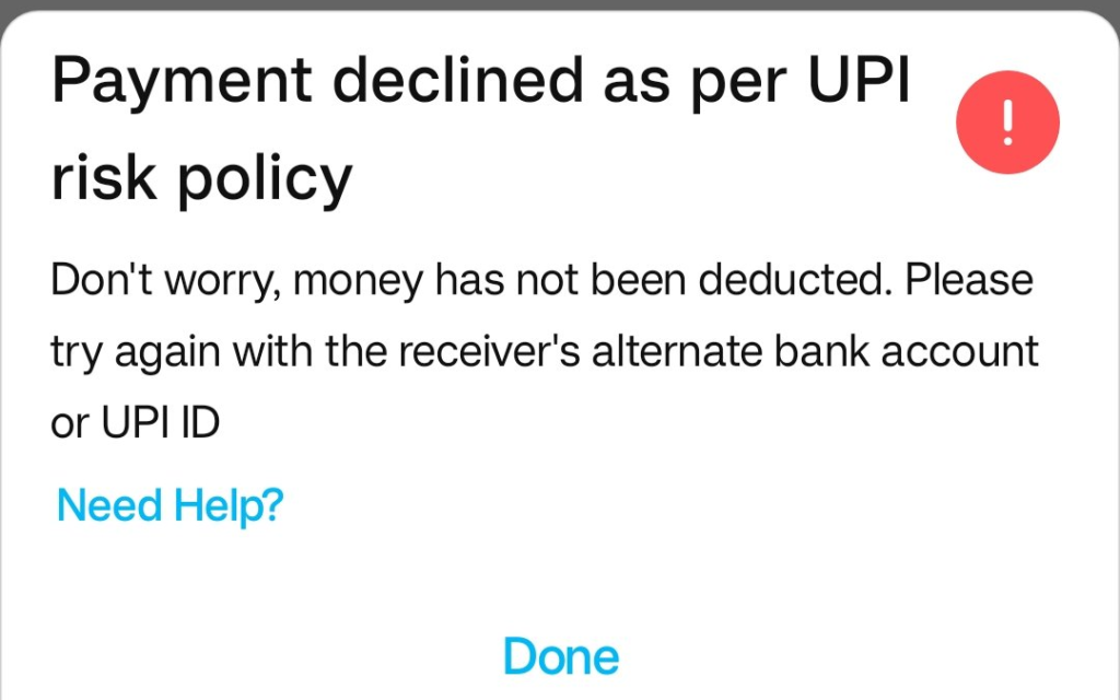 Your Payment Was Declined As Per UPI Risk Policy - Indian Tech Hunter